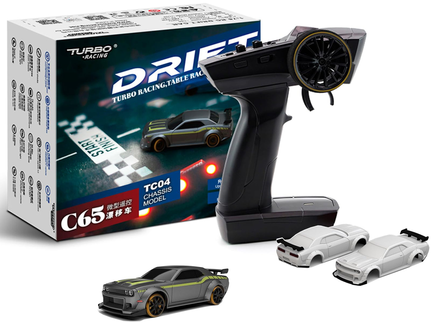 Turbo Racing 1:76 Scale Drift RC Car with Gyro Mini Full Proportional RTR 2.4GHZ Remote Control with 2 Replaceable Body Shell (C64-BLUE)