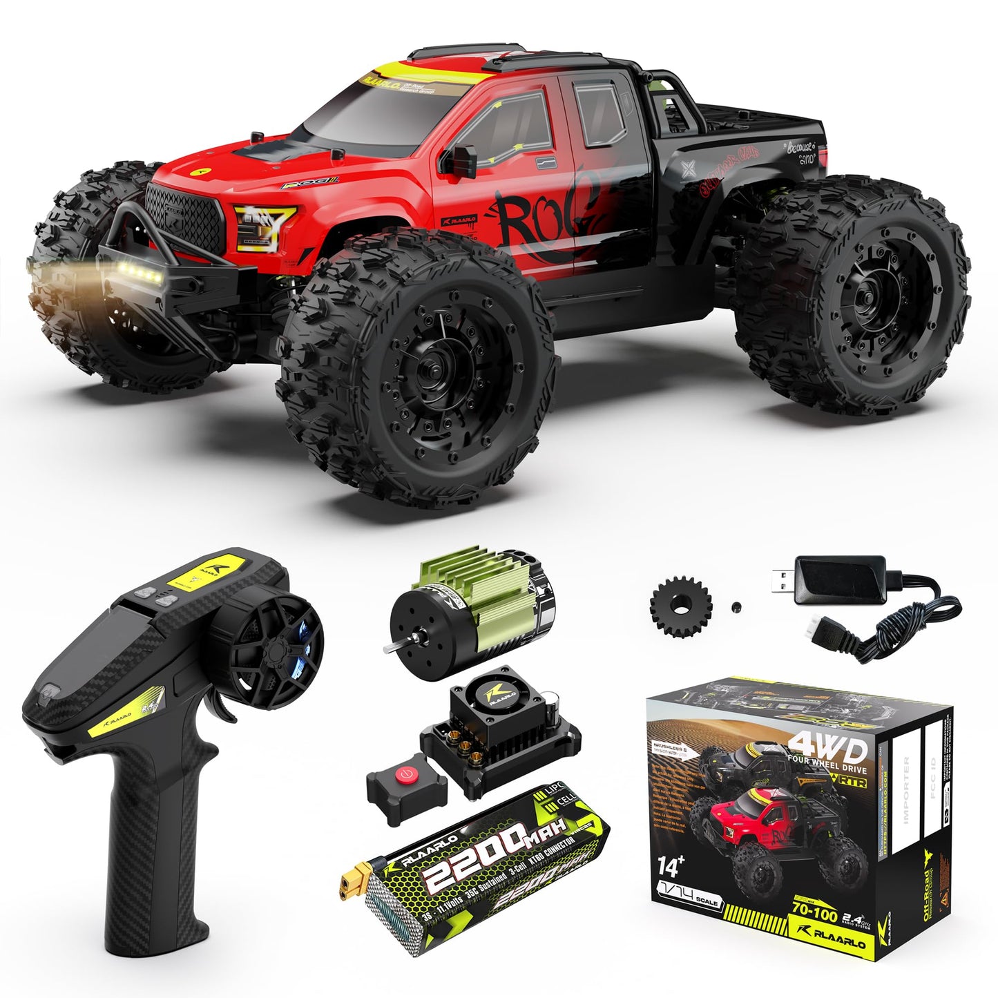 RIAARIO RC Cars Mini 1:10 RTR Brushless RC Car for Adults Max 50 mph All Terrain Hobby Trucks Electric Off-Road Monster Trucks 4WD Remote Control Car Waterproof Truck with Carbon Fiber
