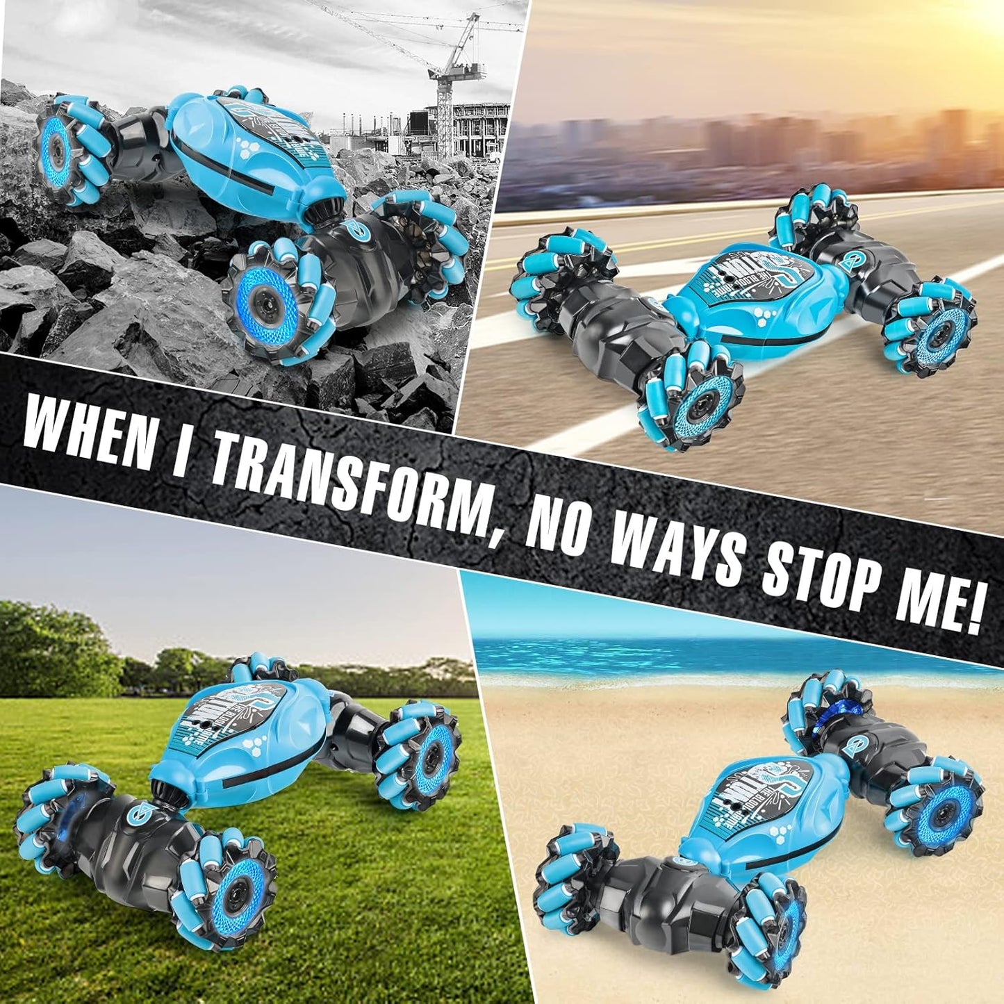 Remote Control Car, 2.4G 4WD Gesture RC Car, All Terrains Double Sides Rotating Hand Controlled RC Cars, Hand Gesture RC Truck with 2 Batteries, RC Cars for Boys and Girls with Light Music