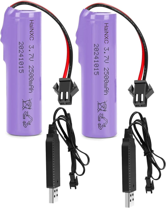 2 Pack 3.7V 2500mAh Li-ion Rechargeable Battery for Remote Control Cars Toy Monster Off-Road Trucks Racing RC Car，DE45 DE42 Remote Control Cars Size 2.67 * 0.7inch