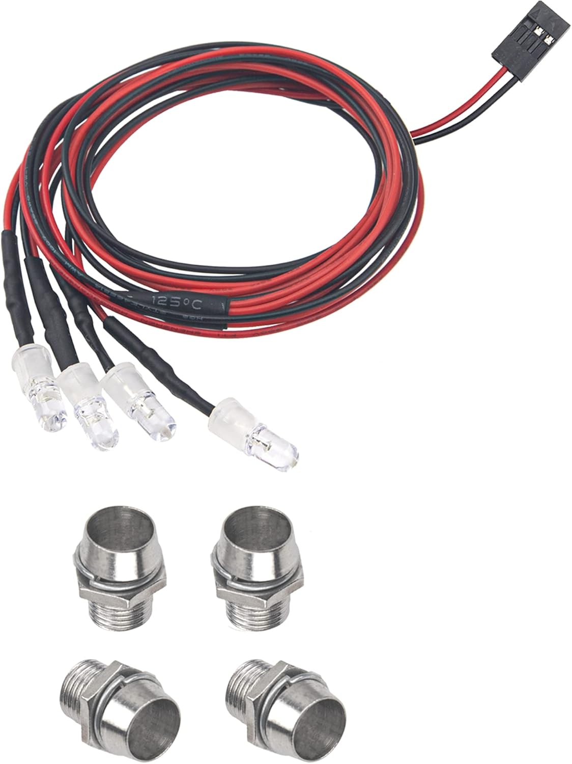 2Pack HIRCQOO 4LED RC Car LED Light Headlights Taillight Lighting with JR Y Cable Compatible with Traxxas HSP Tamiya Redcat RC4WD Axial HPI Kyosho Arrma 1/8 1/10 1/12 RC Car,2Red & 2White (5mm LEDs)