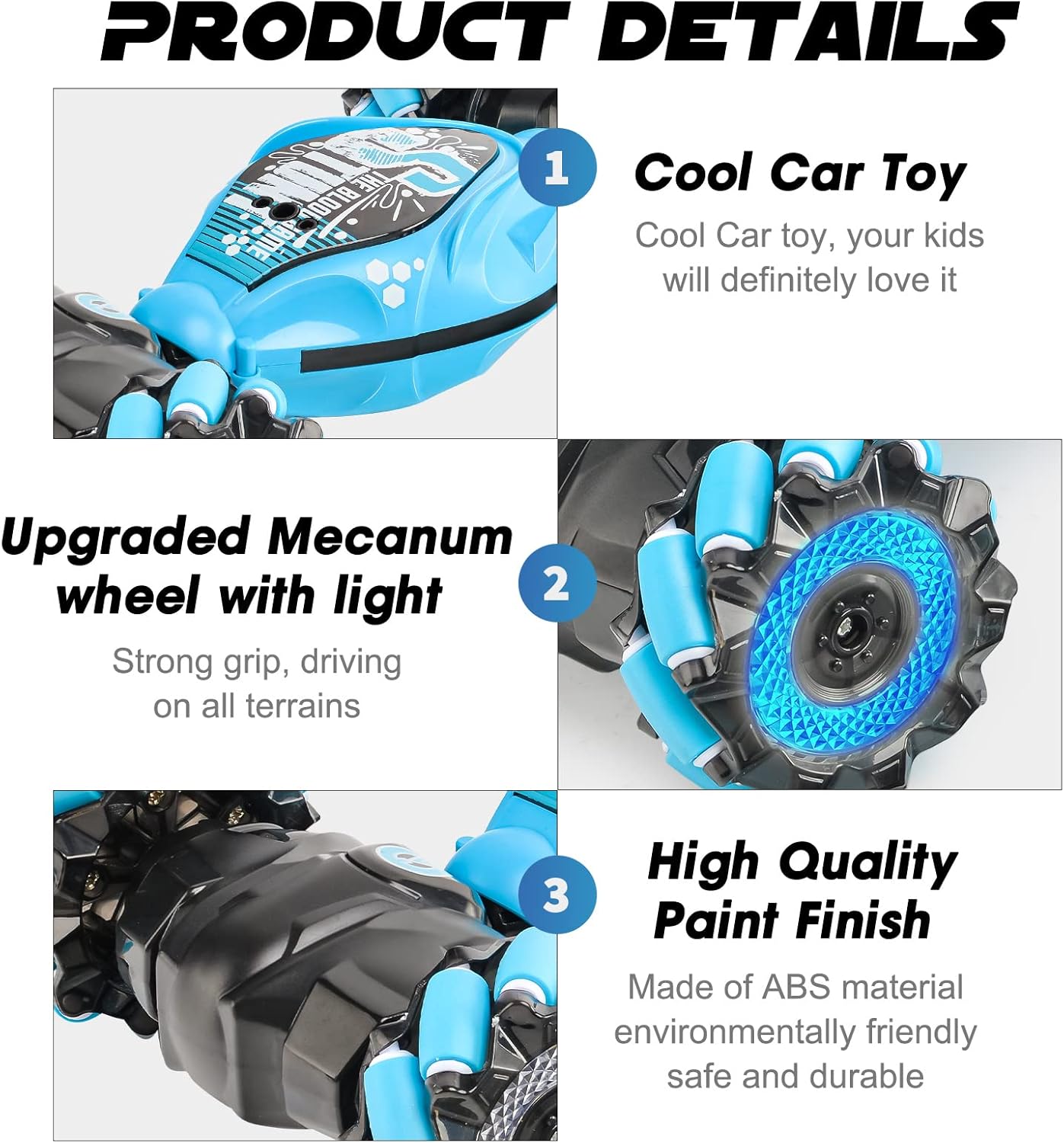 Remote Control Car, 2.4G 4WD Gesture RC Car, All Terrains Double Sides Rotating Hand Controlled RC Cars, Hand Gesture RC Truck with 2 Batteries, RC Cars for Boys and Girls with Light Music