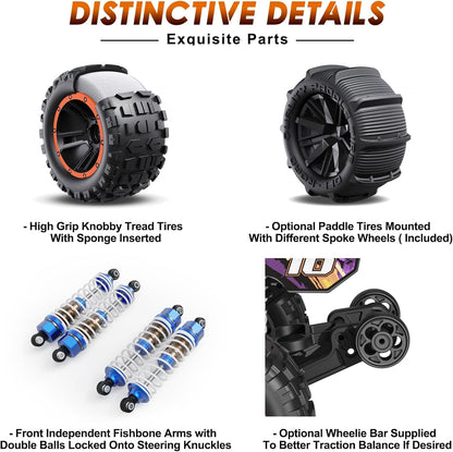 HAIBOXING Brushless RC Car 16890A 1/16 Scale 4X4 Fast Remote Control Truck 48 KM/H Top Speed, Hobby RC Cars for Adults and Boys All Terrain Off-Road Truck with Spare Paddle Tires for Sand Land