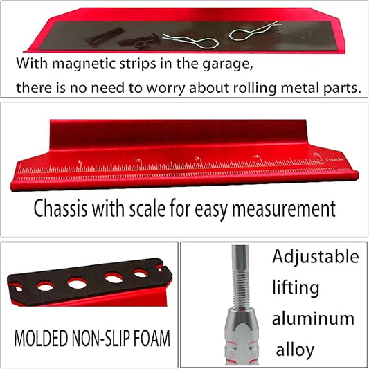RC Car Repair Stand & Tool Set — 523PCS Screws, Screwdrivers for 1/8-1/18 RC Cars (Red)