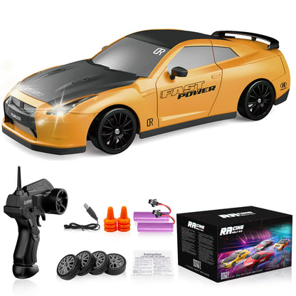 Remote Control Car RC Drift 2.4GHz 1:24 Scale 4WD 15KM/H High Speed Model Vehicle with LED Lights Drifting Tire Racing Sport Toy for Adults Boys Girls Kids Gift 2Pcs Rechargeable Batteries
