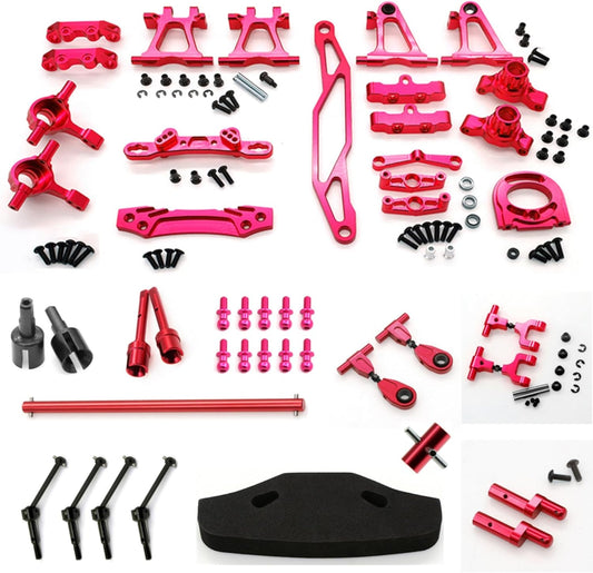 RC TT-02 Full Set Upgrade Kit Aluminum Drive Shaft Swing Arm Steering Cup CVD Bumper Motor Base Suspension Arms For Tamiya TT02 Upgrade Part 1/10 On Road Touring Rally Racing Car (Red 21PCS)