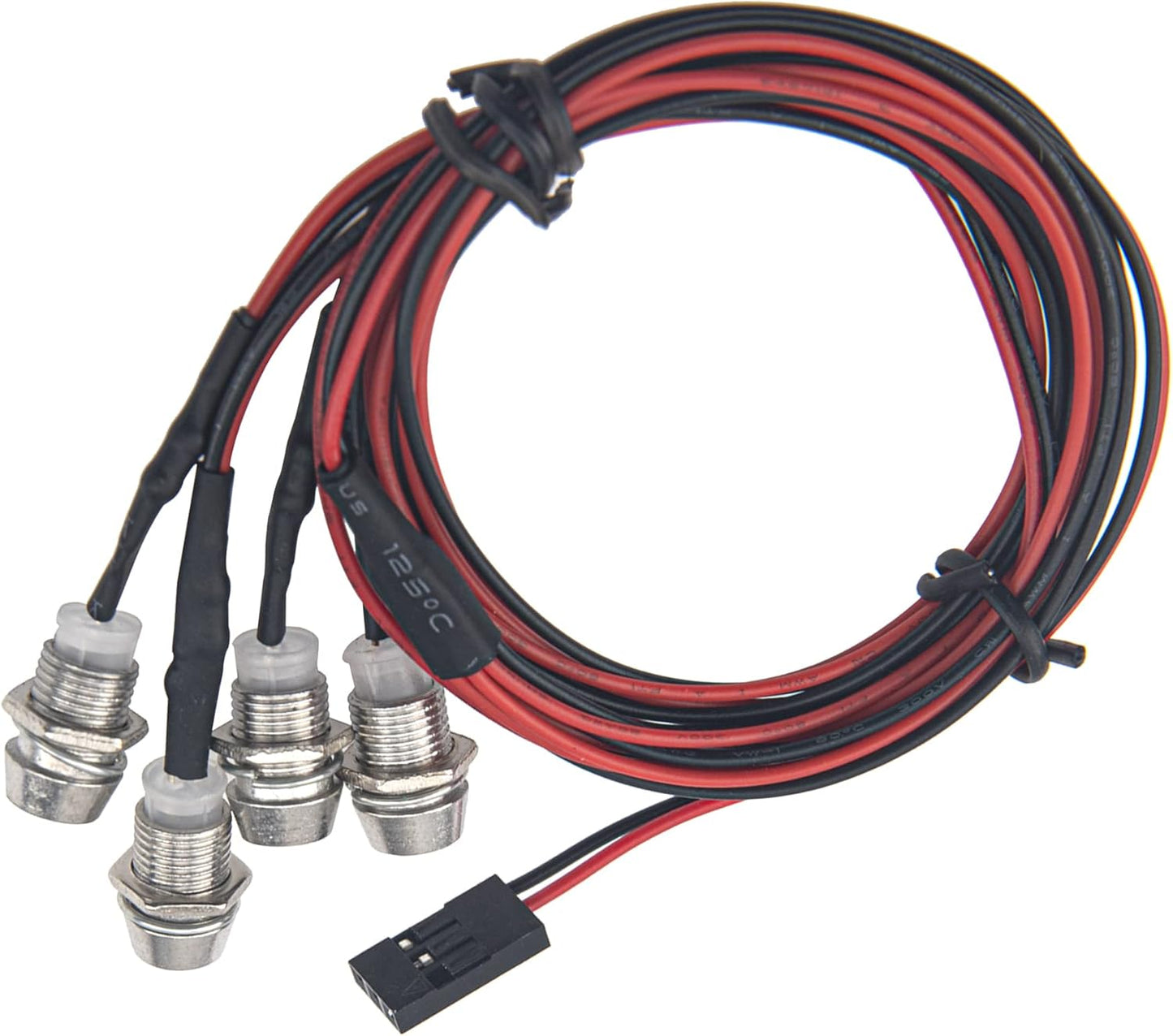 2Pack HIRCQOO 4LED RC Car LED Light Headlights Taillight Lighting with JR Y Cable Compatible with Traxxas HSP Tamiya Redcat RC4WD Axial HPI Kyosho Arrma 1/8 1/10 1/12 RC Car,2Red & 2White (5mm LEDs)