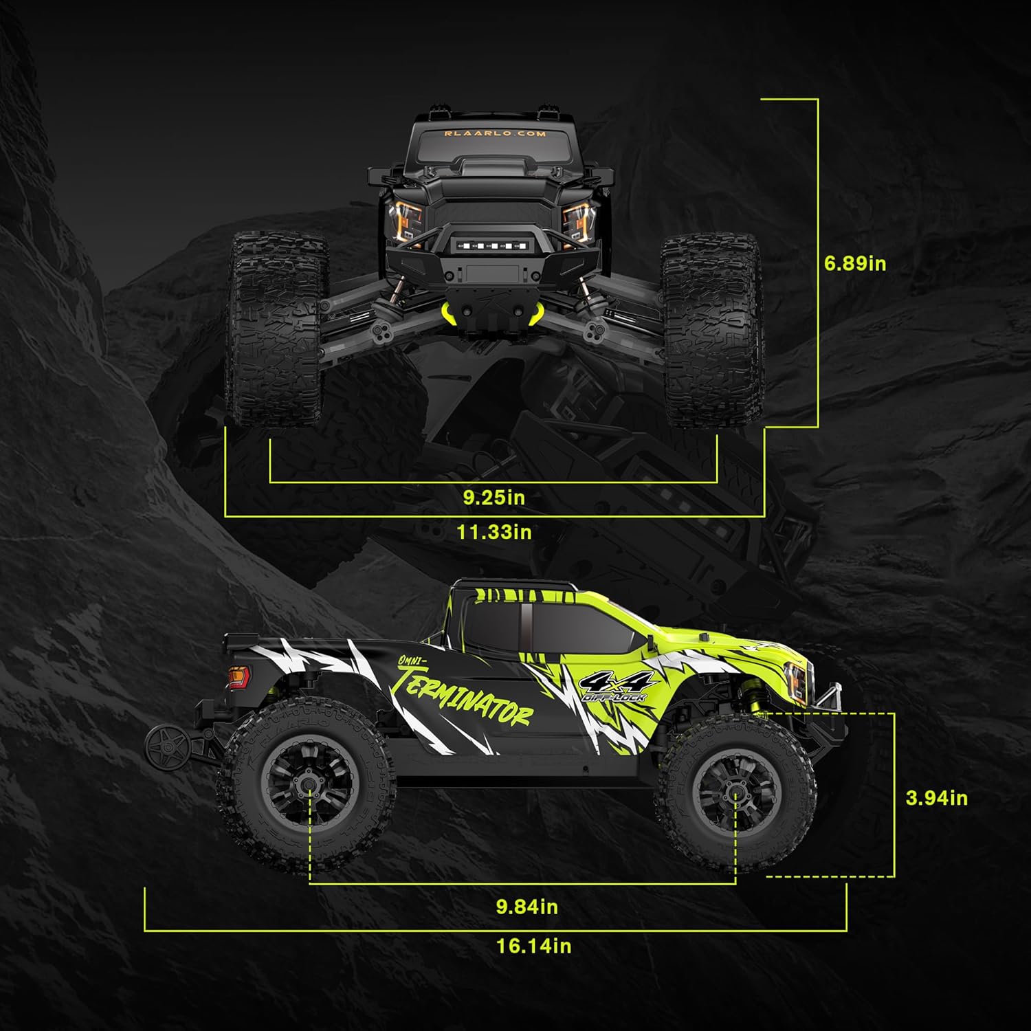 RIAARIO RC Cars Mini 1:10 RTR Brushless RC Car for Adults Max 50 mph All Terrain Hobby Trucks Electric Off-Road Monster Trucks 4WD Remote Control Car Waterproof Truck with Carbon Fiber