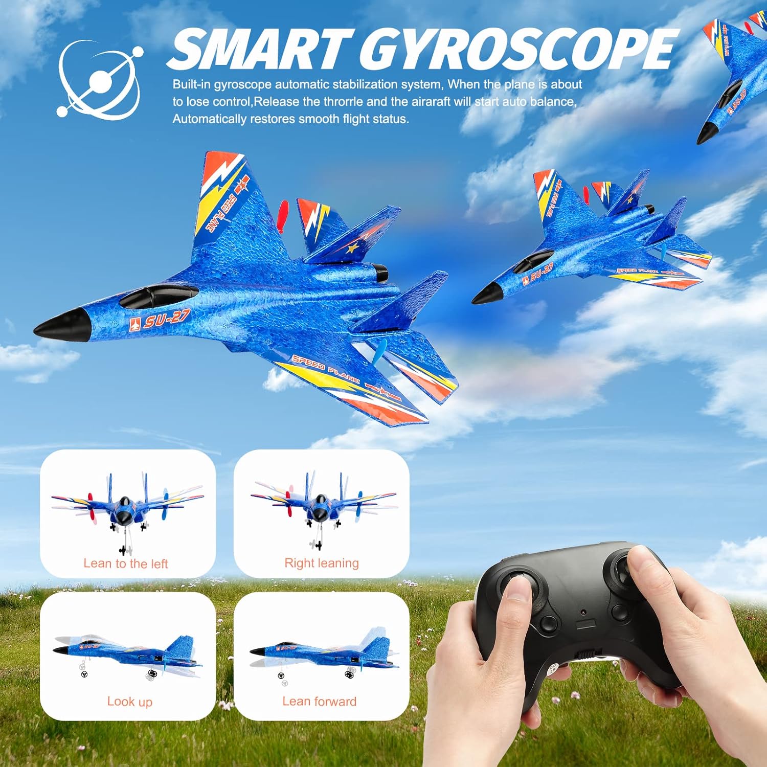 RC Plane Remote Control Glider Airplanes 2.4 GHZ 2 Channels, Easy to Fly RC Fighter, Remote Control Aircraft with Automatic Balance Gyro for Adult Kids Beginner