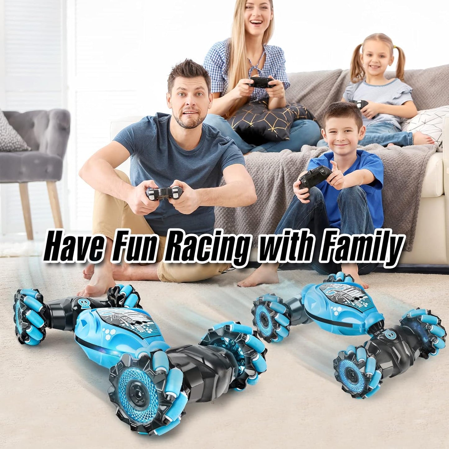 Remote Control Car, 2.4G 4WD Gesture RC Car, All Terrains Double Sides Rotating Hand Controlled RC Cars, Hand Gesture RC Truck with 2 Batteries, RC Cars for Boys and Girls with Light Music