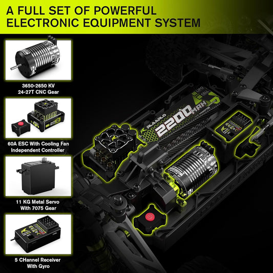RIAARIO RC Cars Mini 1:10 RTR Brushless RC Car for Adults Max 50 mph All Terrain Hobby Trucks Electric Off-Road Monster Trucks 4WD Remote Control Car Waterproof Truck with Carbon Fiber